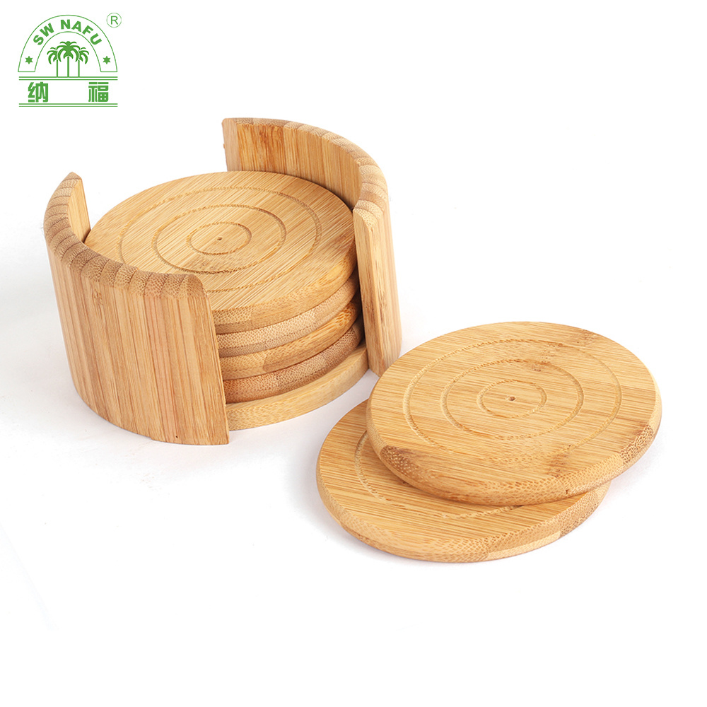 Round Thick High Quality Bamboo Wooden Bowl & Cup Coaster Set