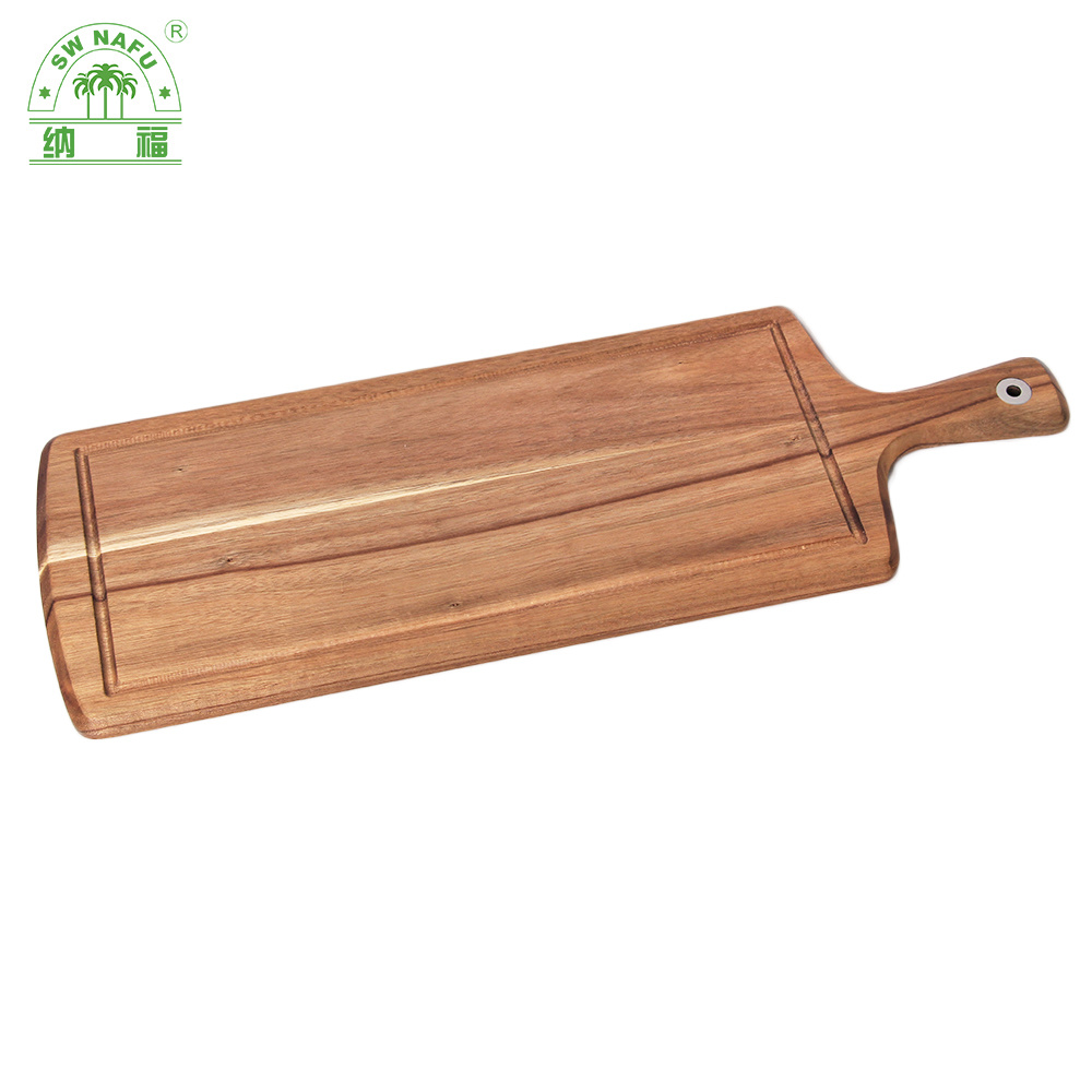Decorative Acacia Wood Cutting Board Serving Tray for Bread and Cheese with Handle for New Home
