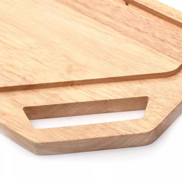 Rubber Wood Curved Handle Cutting Chopping Board for Food Vegetable Barbeque with Juice Groove