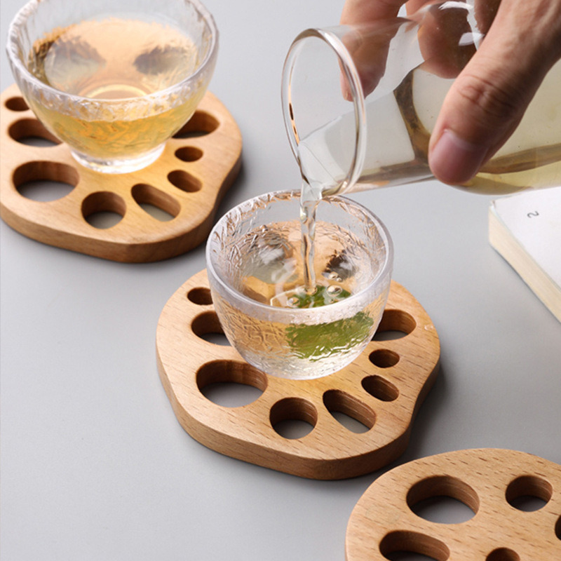 Creative Mug Mat Wooden Heat Insulation Mat Tea Cup Coaster with Holder