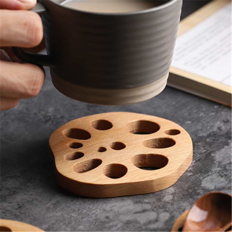 Creative Mug Mat Wooden Heat Insulation Mat Tea Cup Coaster with Holder