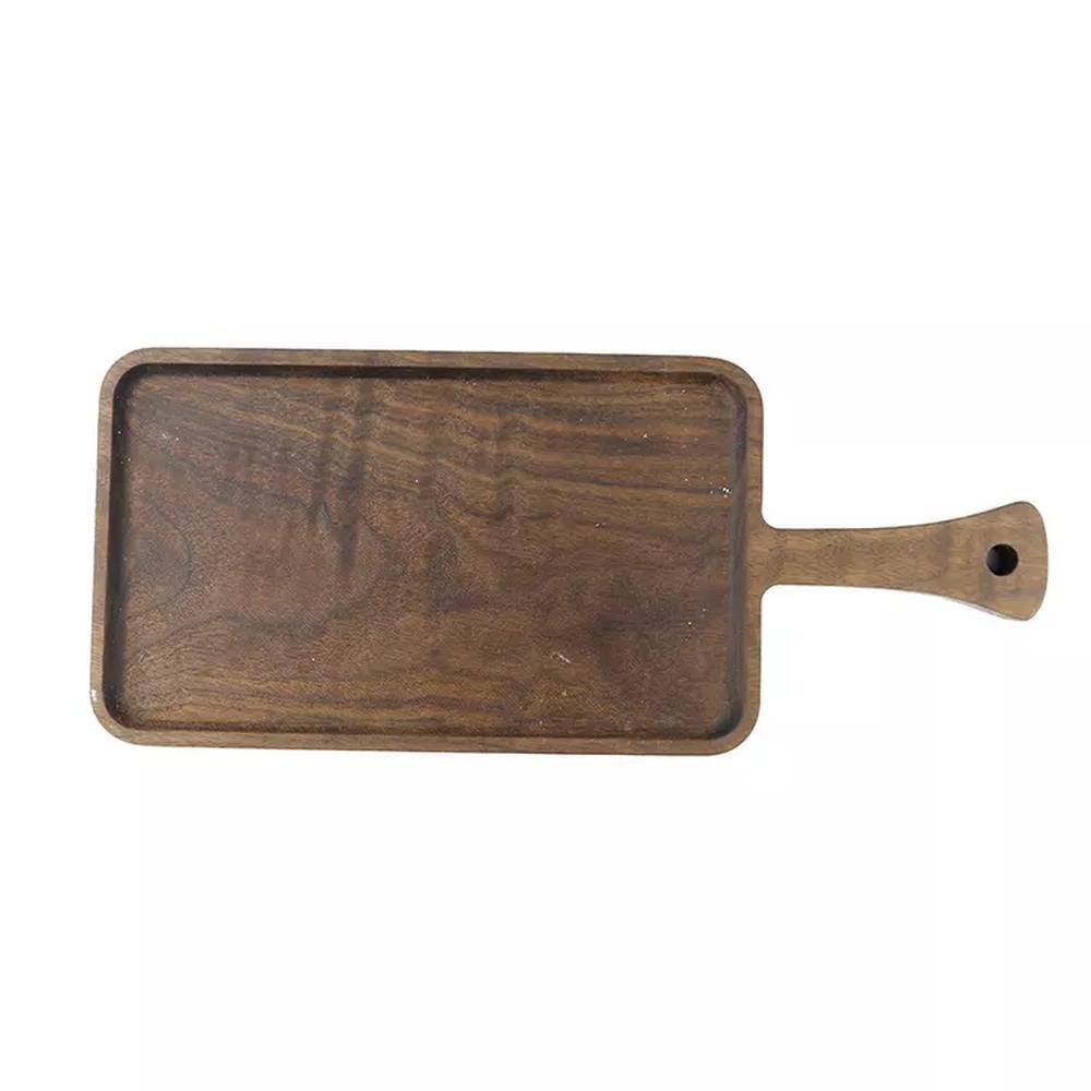 Rectangle Shape Black Walnut Wood Serving Tray with Handle for Food