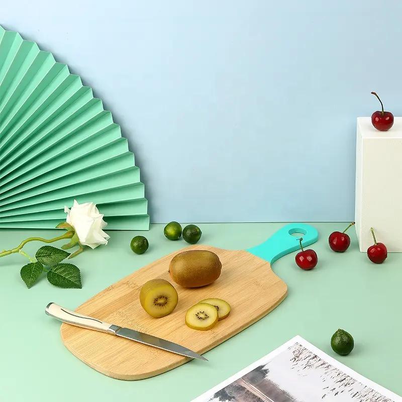 Bamboo Paddle Shape Cutting Board Chopping Blocks with Color Handle for Wholesale