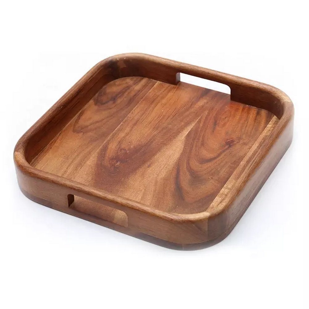 High Quality Square Natural Acacia Wood Serving Tray for Food Fruit Coffee Snack