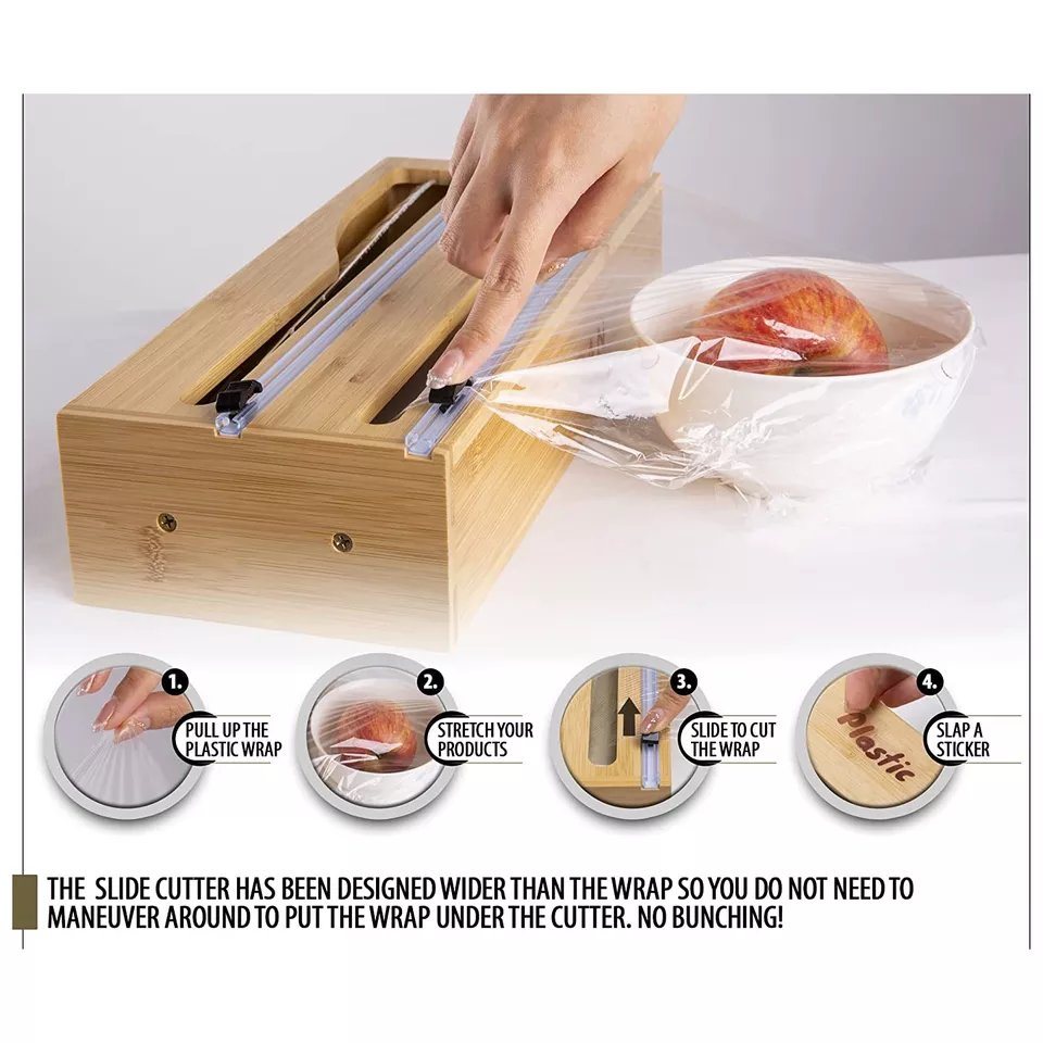 Wall Mounted and Standing Style 3 in 1 Wrap Commander Plastic Wrap Dispenser with Cutter for 12′′ Roll