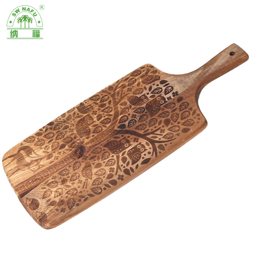 Custom Logo Acacia Wood Cutting Board with Handle Wooden Serving Board