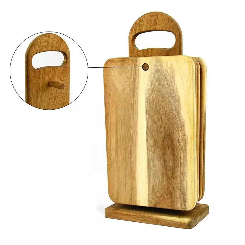 Multi Pieces Acacia Wood Chopping Board Kitchen Cutting Board Set with Holder