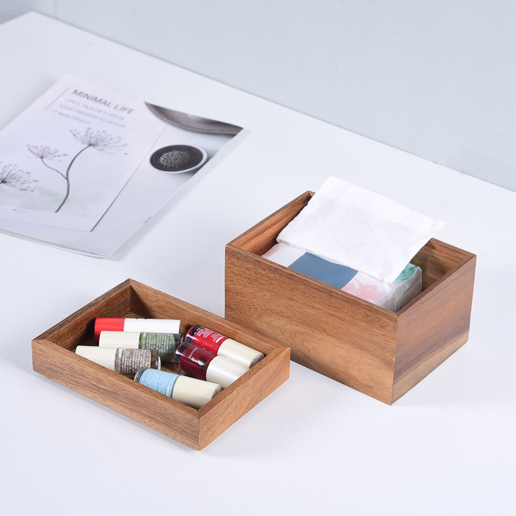 Custom 2 Layer Wood Storage Box Bamboo Desktop Organizer