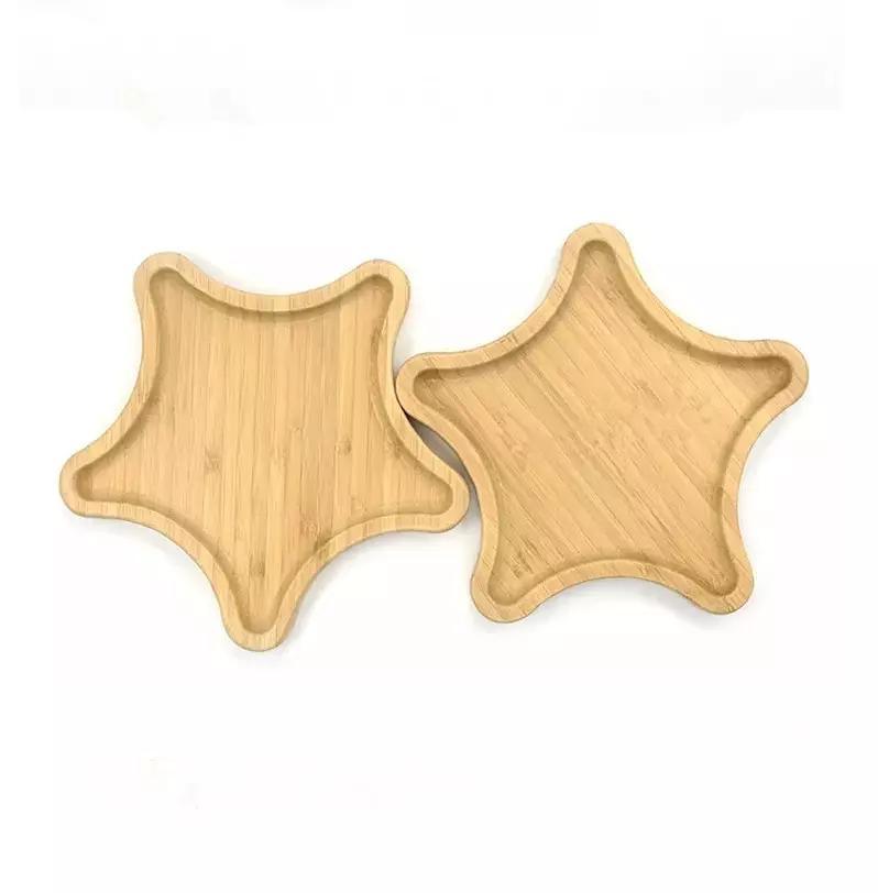 Food Grade Wooden Plates Star Shape Breakfast Snack Bamboo Tray