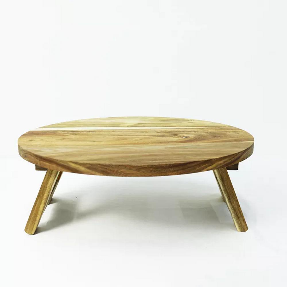 Wholesale Folding Portable Acacia Wood Serving Tray Outdoor Picnic Serving Table for Fruit Food
