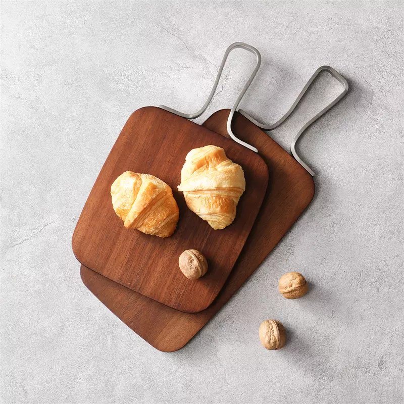 Acacia Wood Rectangle Serving Boards with Metal Hardware Handles