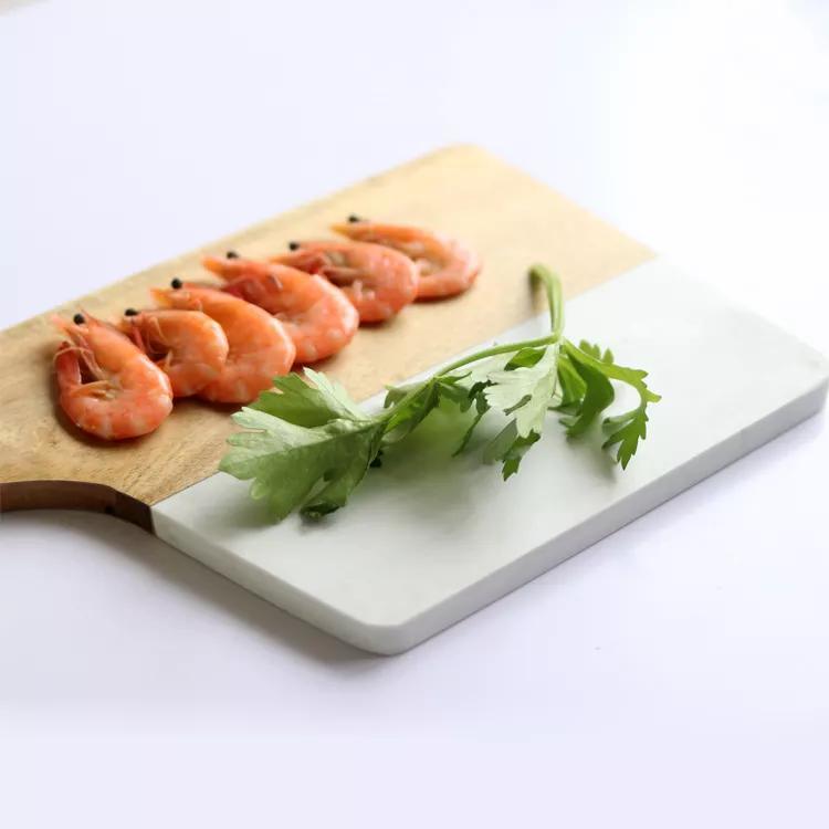 Rectangular Acacia Wood and Marble Cutting Board with Handle Charcuterie Chopping Board Party Plate Tray Bread Board