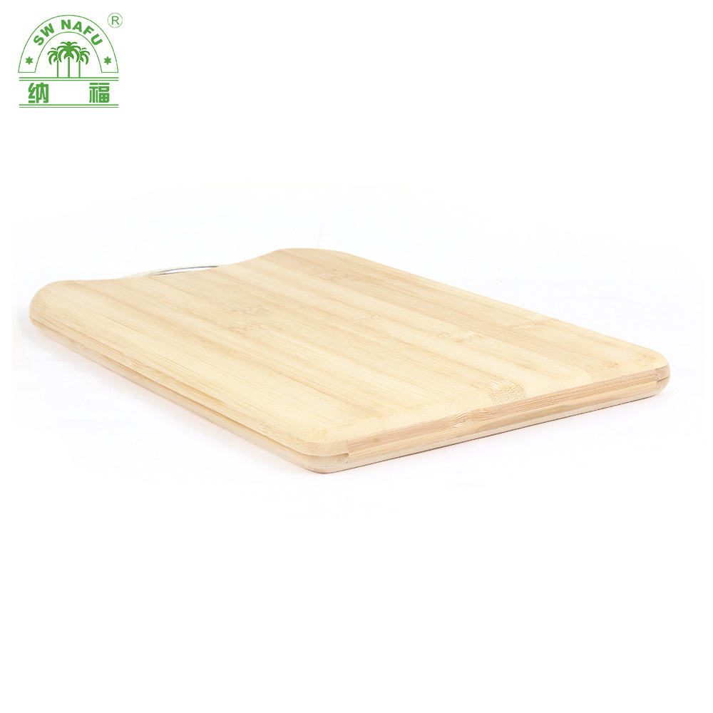 Custom Rectangle Shape Light Carbonized Chopping Board Bamboo with Metal Handle