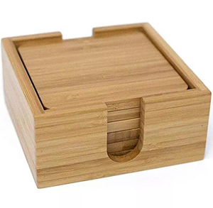 Japanese Square Bamboo Cup Coaster Set with Holder