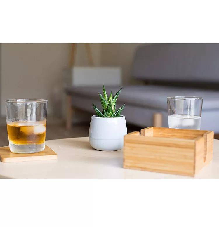 Japanese Square Bamboo Cup Coaster Set with Holder