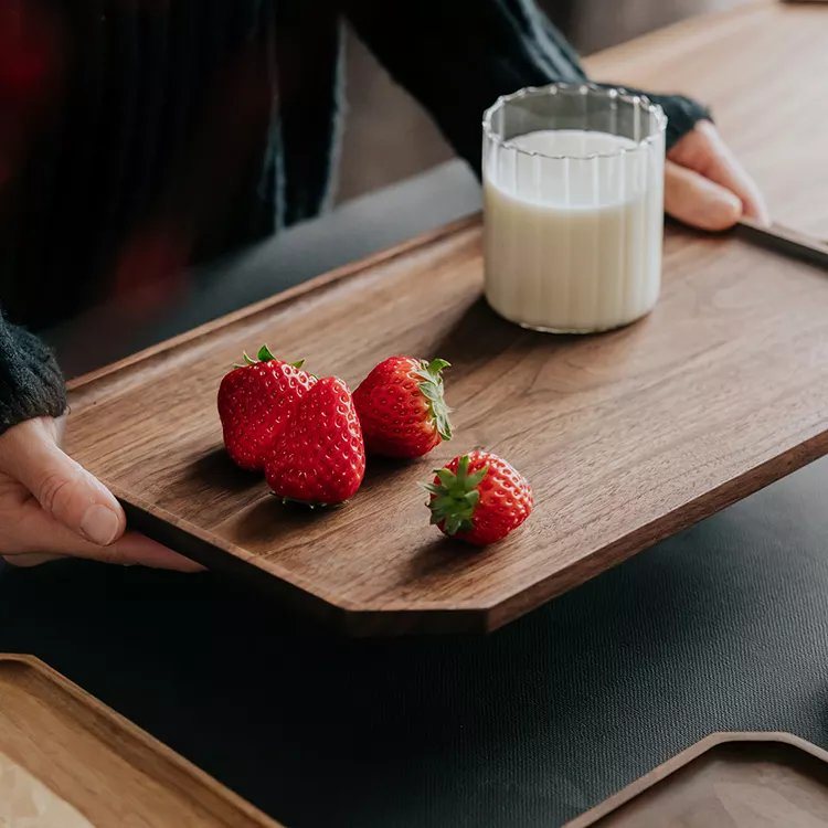 Octagon Black Walnut Wooden Organizer Storage Serving Tray for Food Snack