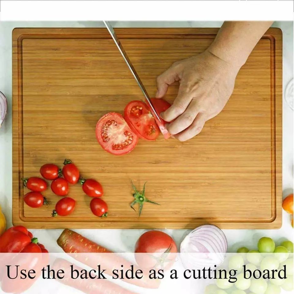 Extra Large Bamboo Cutting Board Cheese Cutting Board with Juice Groove and 3 Built-in Dividers