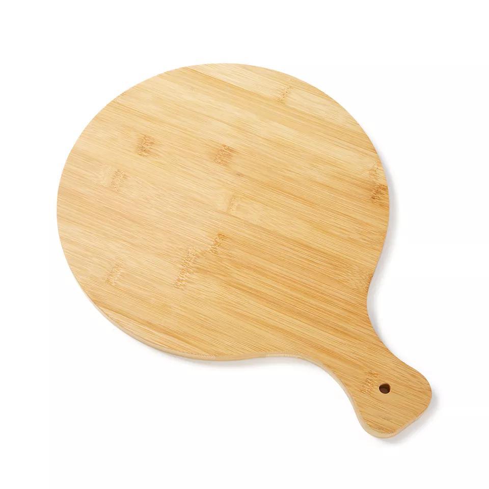 30cm Round Bamboo Fruit Cocktail Game Board Pizza Cutting Board with Grooves and Handle