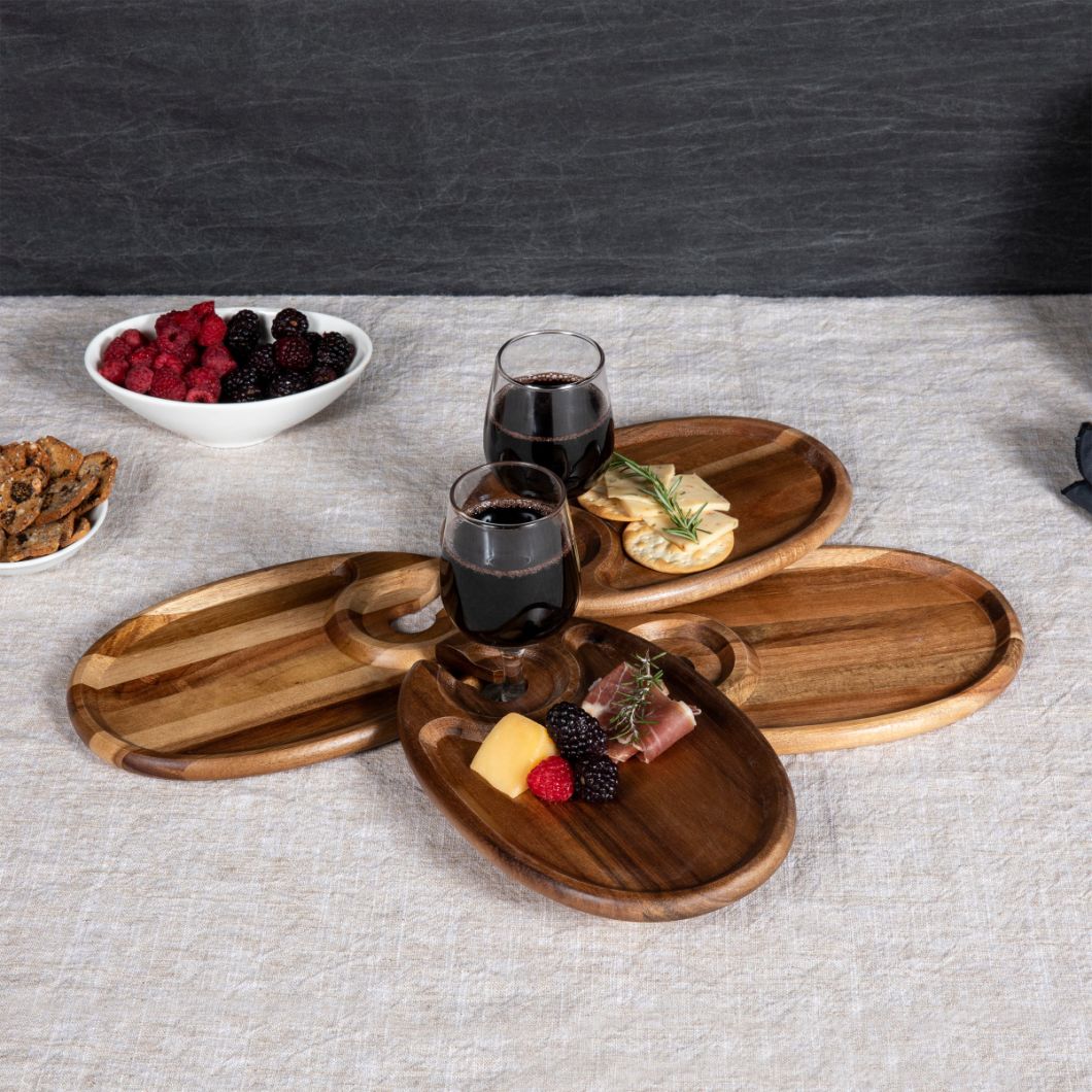 Single Wooden Cocktail Wine Glass Tray Wine Serving Tray with Glass Holder for Appetizer Party