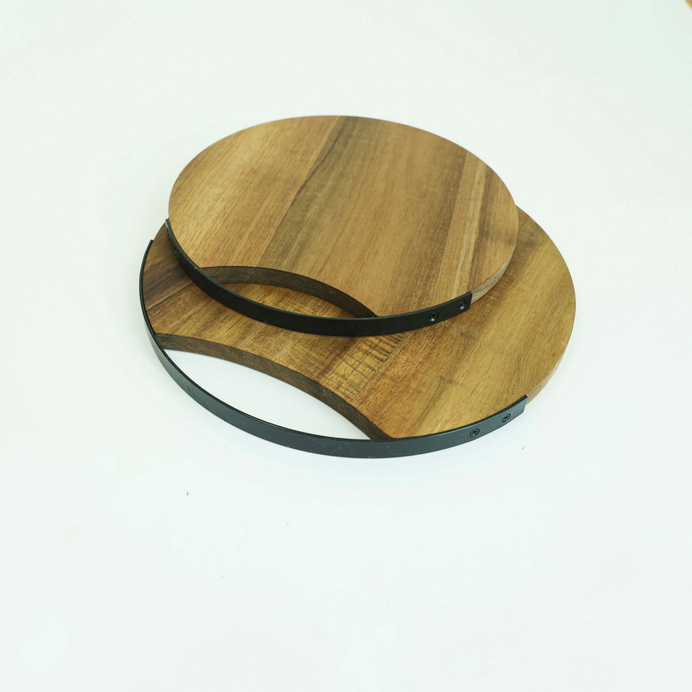 Round Acacia Wood Cutting Board Set of 2 with Handle.
