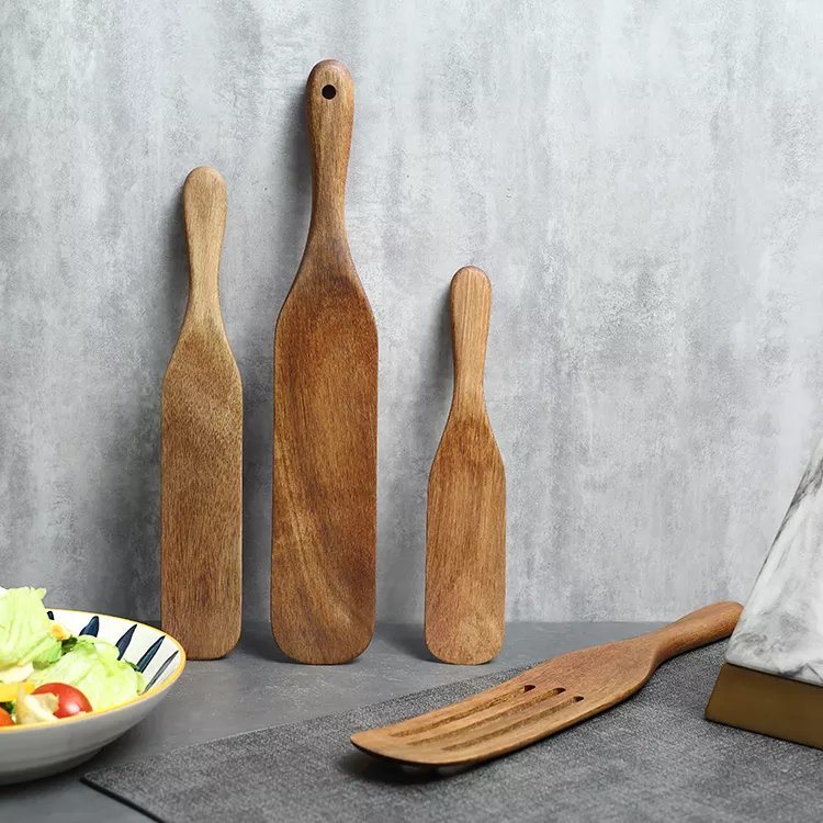 Custom Handmade Multi-Use 4-Piece Kitchen Utensils Spatula and Spoons Acacia Wood Spurtle Set