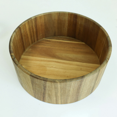 Friendly Custom Round Wooden Salad Bowl Bowl Set Fruit Bowl with Salad Servers