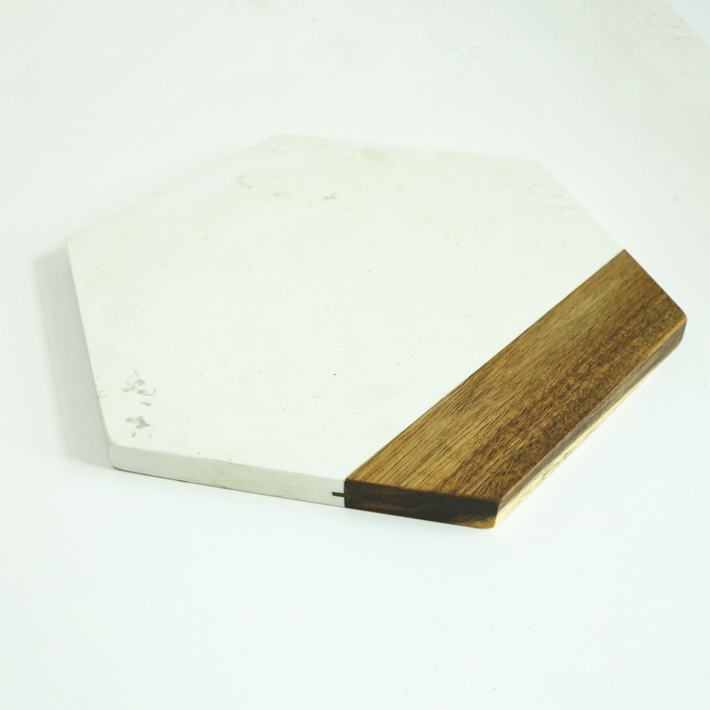 Octagonal Wood and Marble Cutting Board for Cheese / Charcuterie /Bread / Cake
