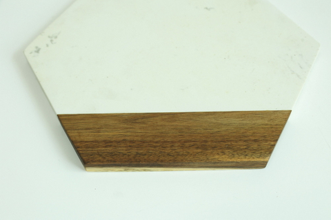 Octagonal Wood and Marble Cutting Board for Cheese / Charcuterie /Bread / Cake