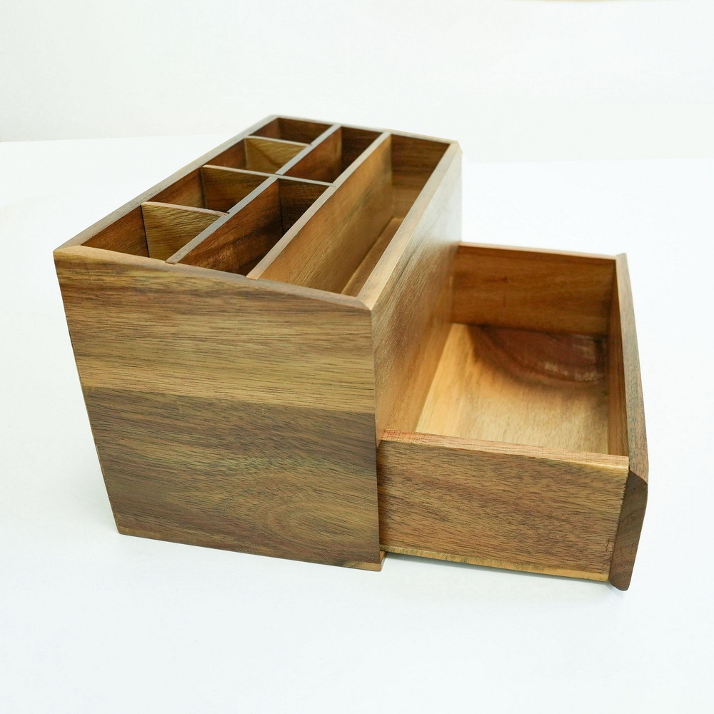 Bathroom Basic Wood Makeup Organizer with Drawer Wood Makeup Box