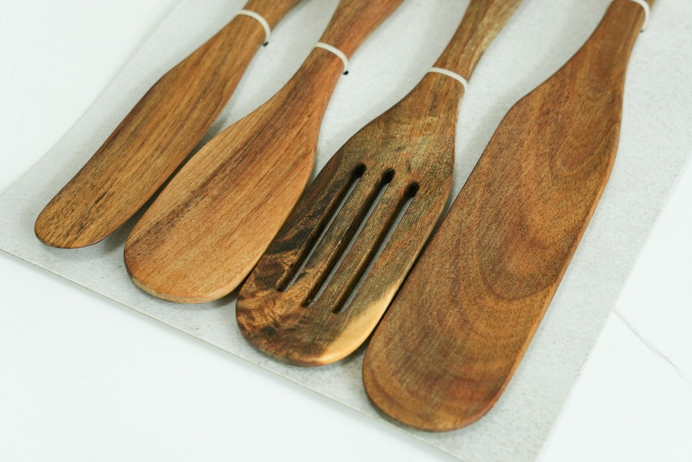 Manufacture Portable and Reusable Wooden Spatula Set of 4 Slotted Spatula for Kitchen