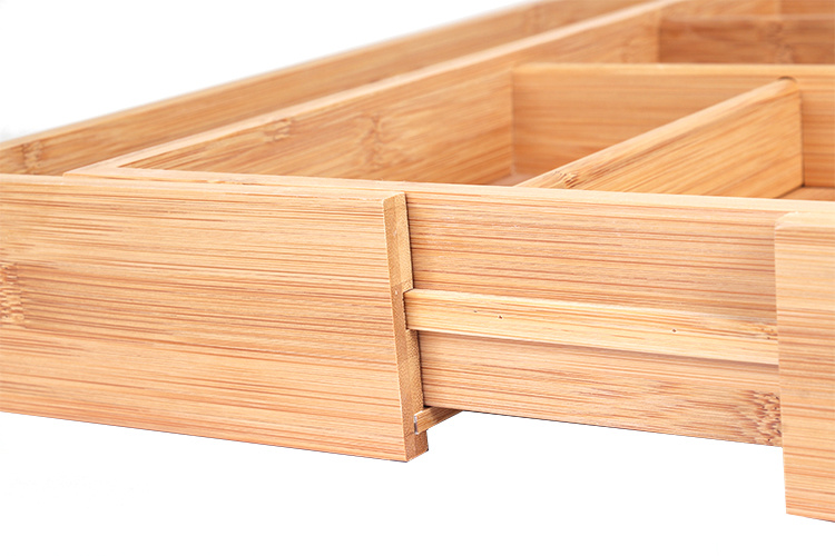 Expandable Eco-Friendly Natural Bamboo Cutlery Tray for Kitchen