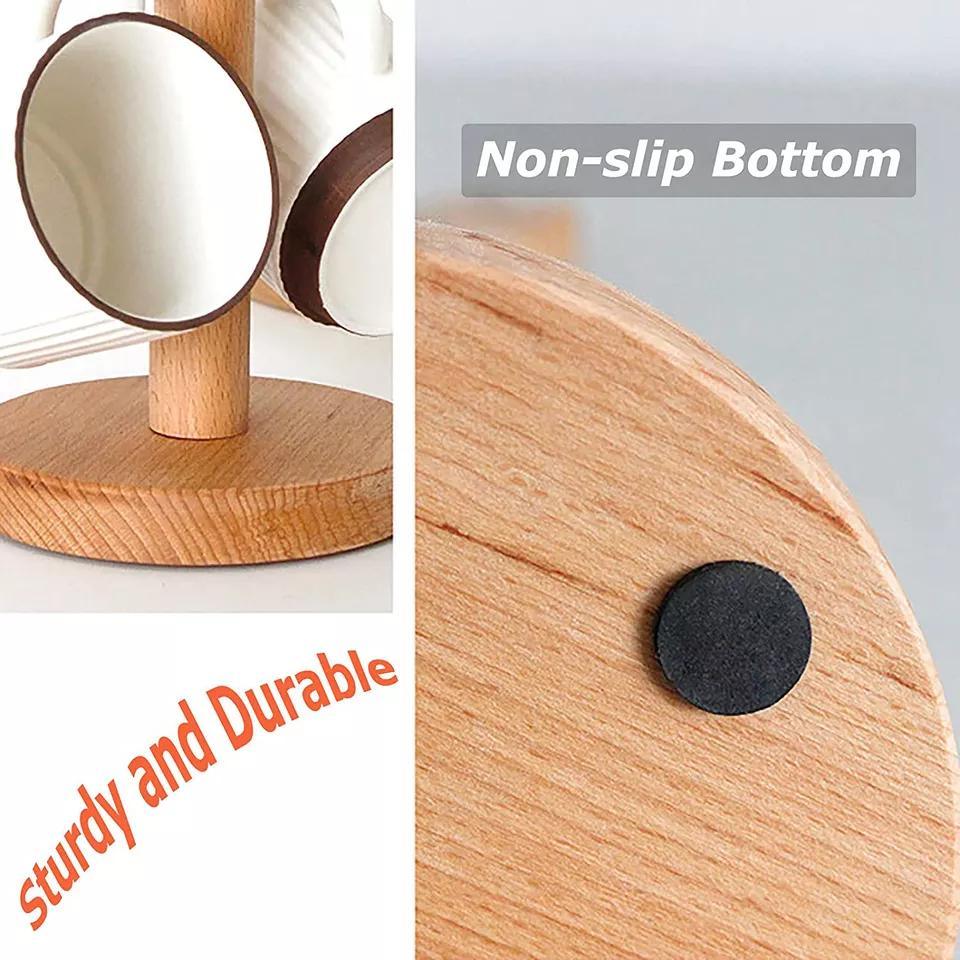 Tree Rack Accessories Mug Hanger Stands Wooden Mug Holder with 6 Hooks for Kitchen Counter