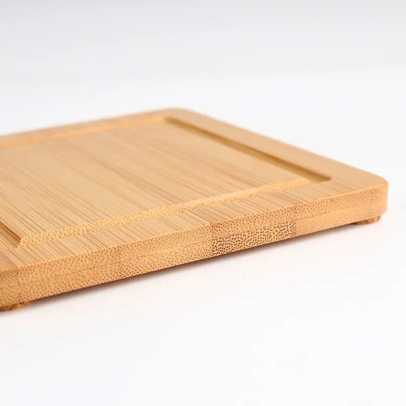 Custom Square Bamboo Wooden 5PCS Coasters Set with Holder