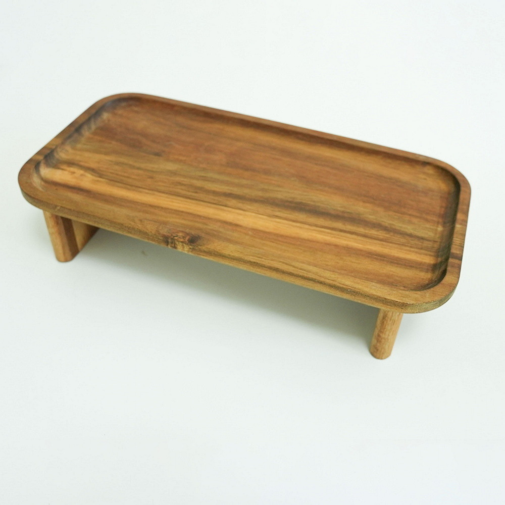 Japanese Style Set of 2 Wood Tray Table Sushi Wooden Food Serving Tray with Stand