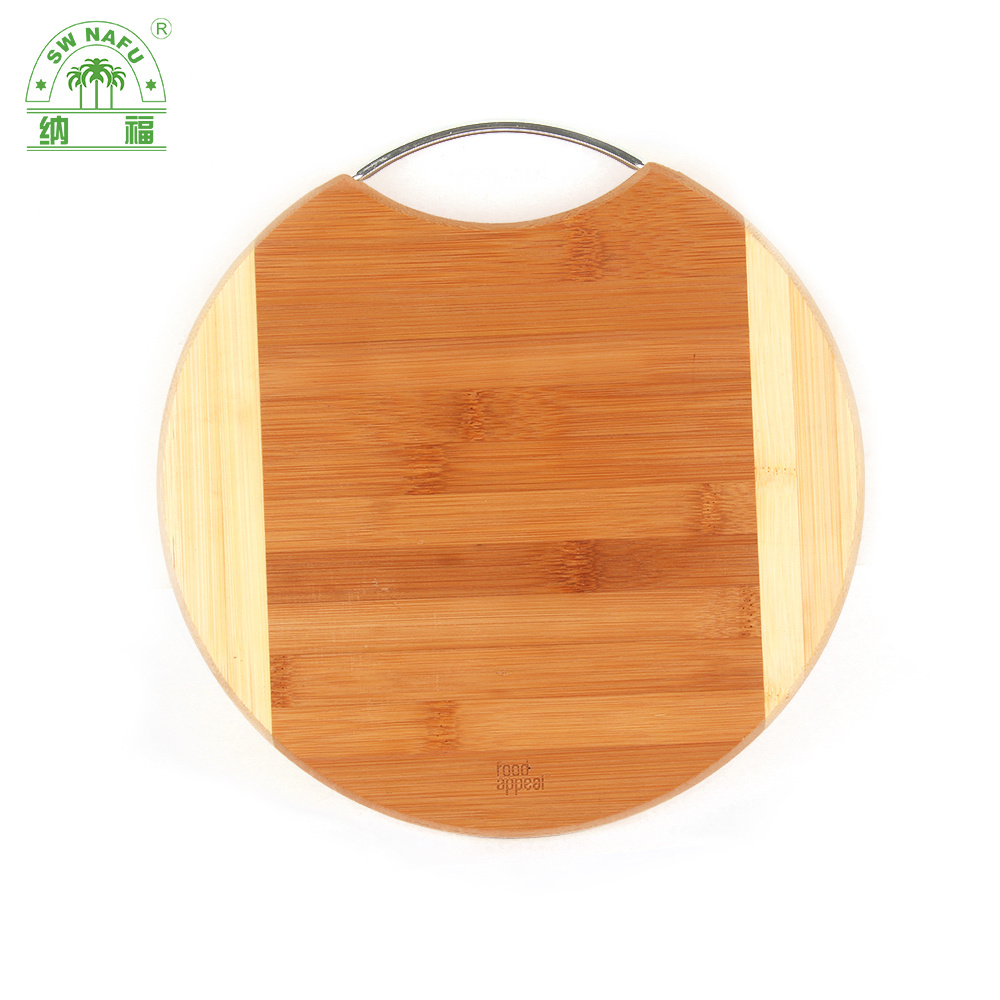 Nafu Custom High Quality Two-Tone Bamboo Vegetable Cutting Board with Metal Handle