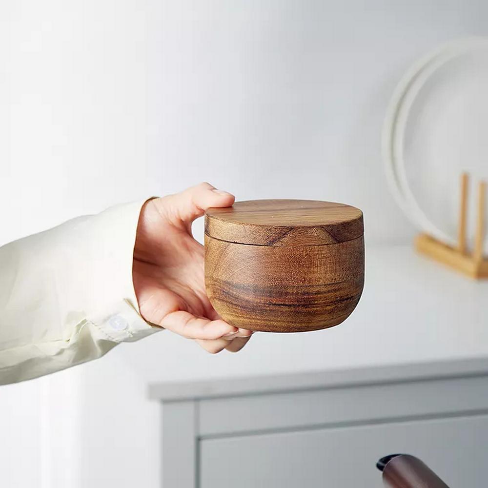 Home Kitchen Acacia Wood Sugar Keeper Pepper Salt Cellar