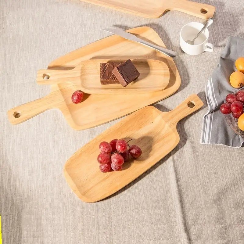 Oak Wood Pizza Board with Handle Homemade Wooden Cutting Board for Meat Bread Serving Board
