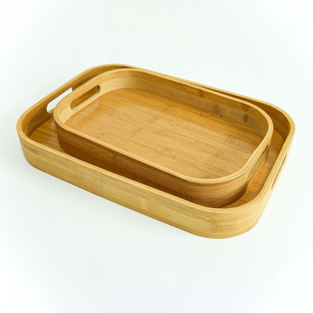 Restaurant Hotel Decorative Bamboo Serving Tray Set of 2 for Coffee Food Snack