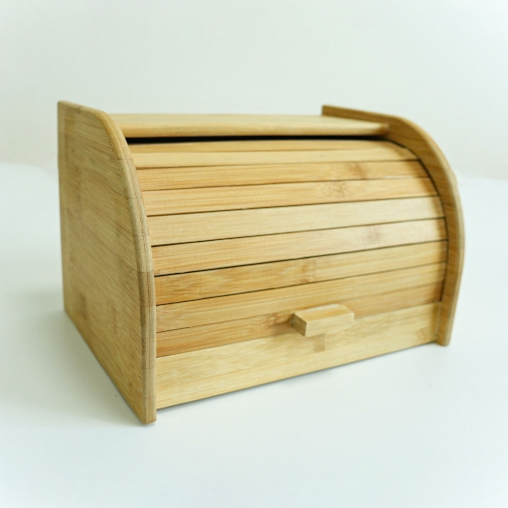 Bamboo Roll Top Bamboo Bread Box Wood Bread Storage and Organizer for Kitchen Countertop