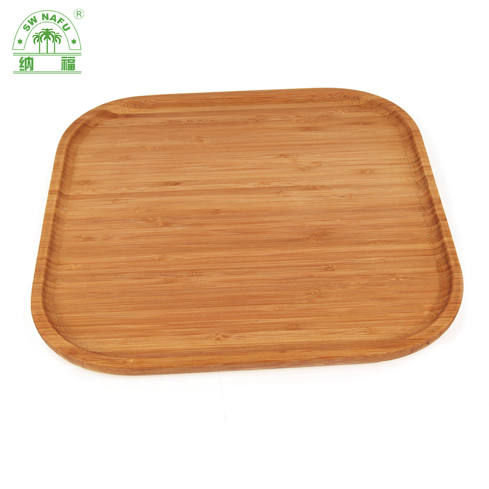 Square Shape 13 Inch Serving Tray Bamboo Wood Serving Plate Dinner Plate