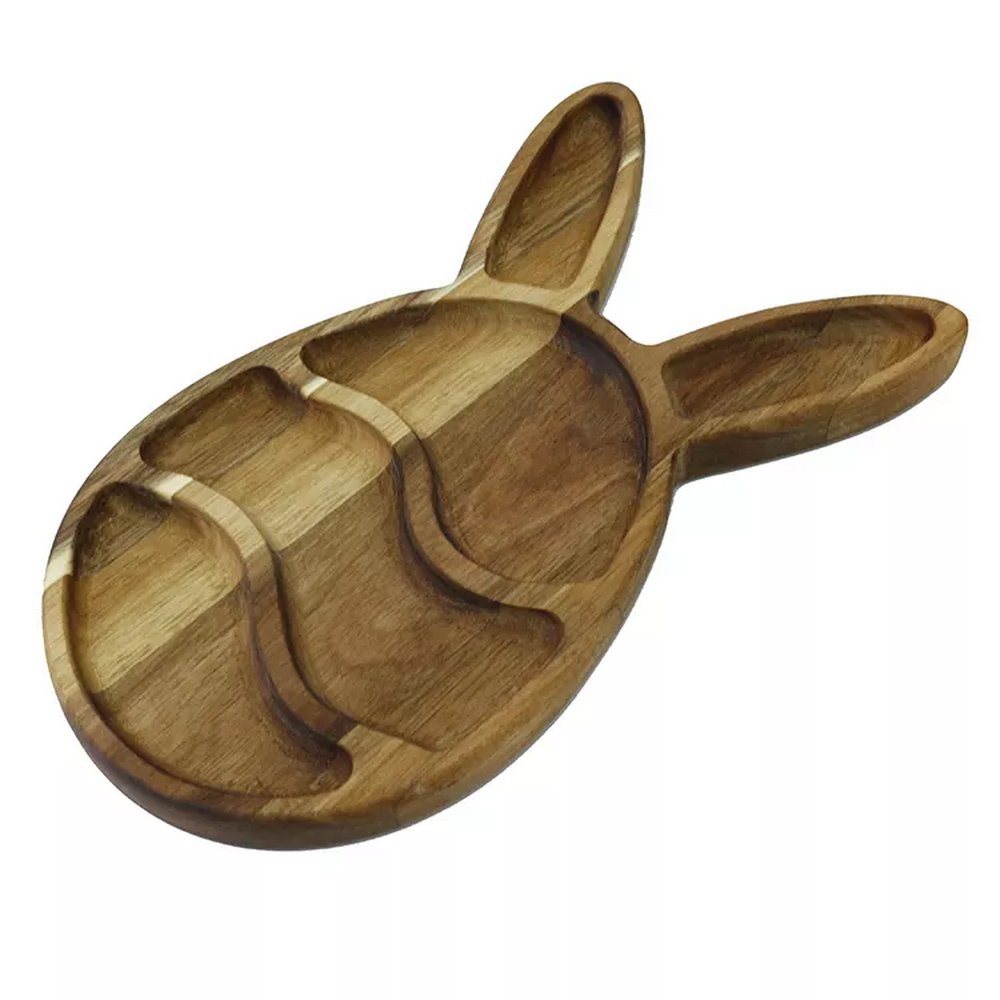 Easter Day Rabbit Shaped Acacia Wood Serving Tray Food Plate for Fruit Nut Snack