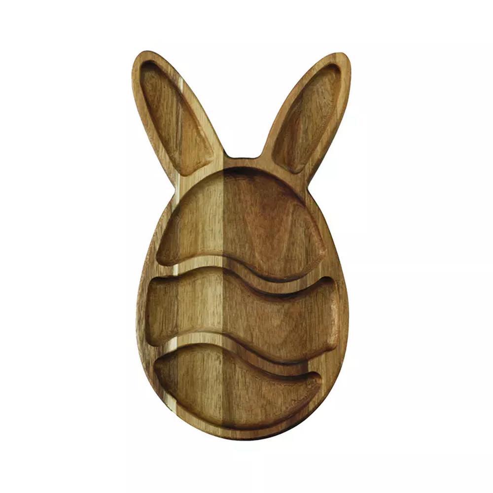Easter Day Rabbit Shaped Acacia Wood Serving Tray Food Plate for Fruit Nut Snack
