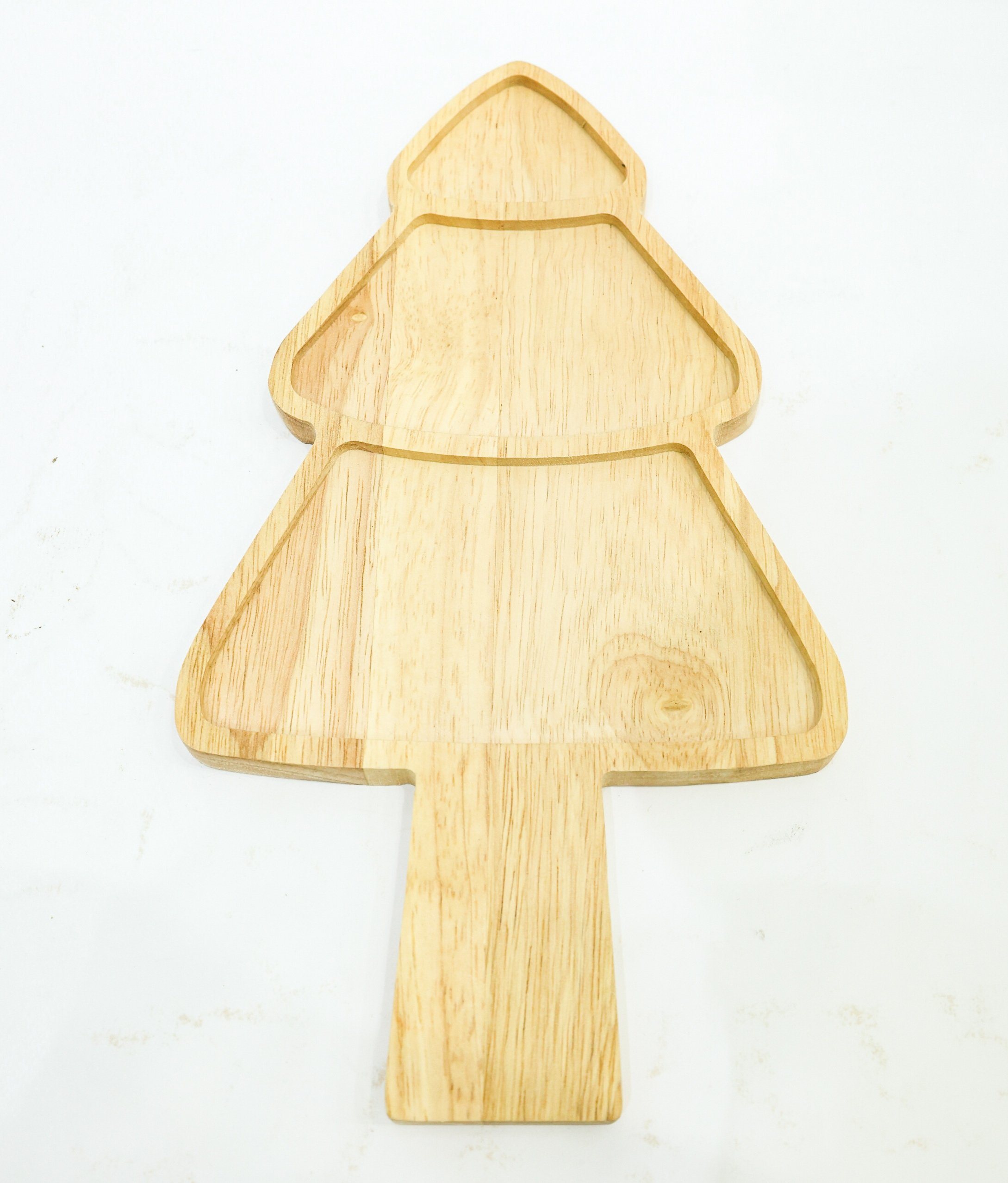 Hand Crafted Solid Rubber Wood Christmas Tree Tray, Holiday Serving Tray and Plate