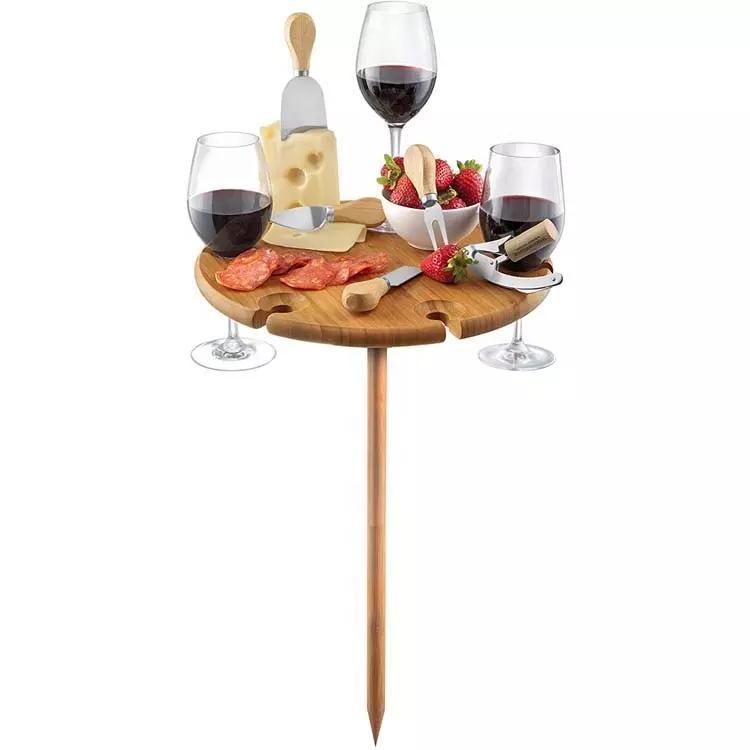 Hot Sale Nature Bamboo Wine Holder Picnic Table Bamboo Wine Picnic Table for Beach