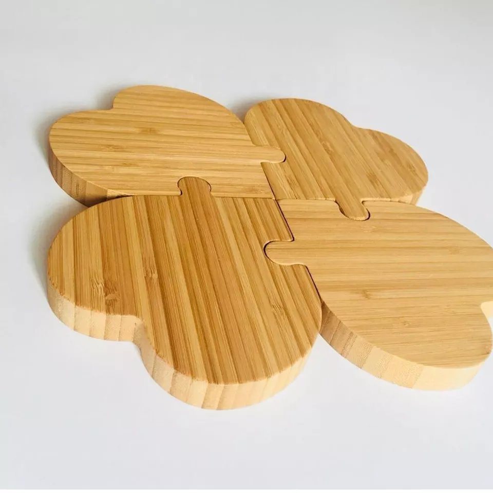 Wholesale Custom Bamboo 4 Heart Joint Tray Bamboo Serving Plates