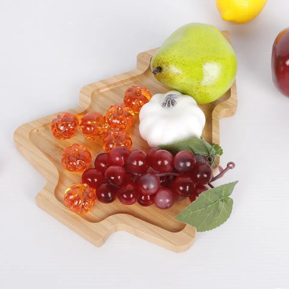 Christmas Tree Shape Bamboo Serving Plate for Fruit Dessert Cake Snack Candy