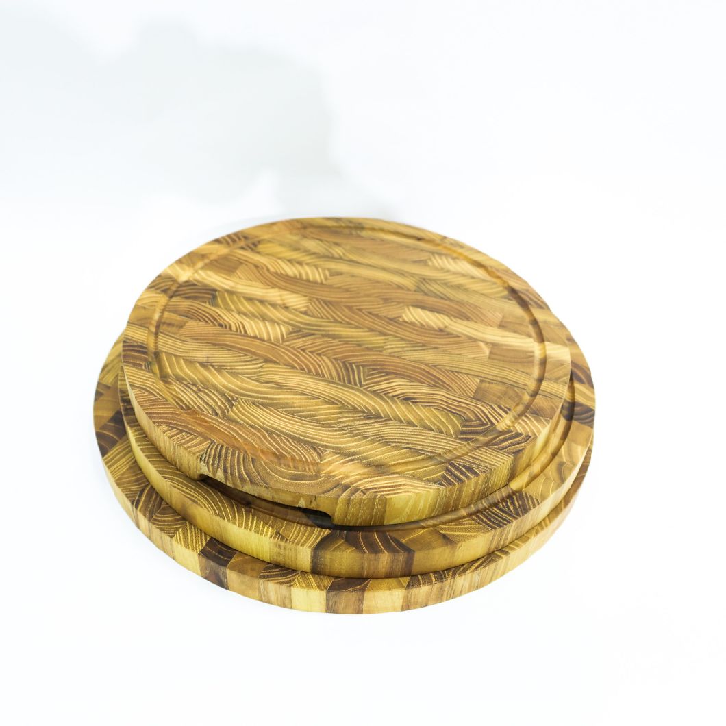 Round and Thick End Grain Teak Wood Cutting Board Set
