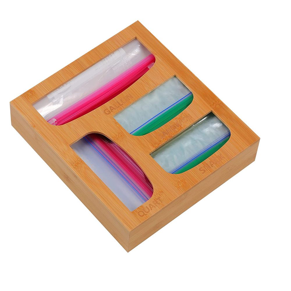Pure Natural Compatible Quality Bamboo Ziplock Bag Storage Organizer for Kitchen Drawer
