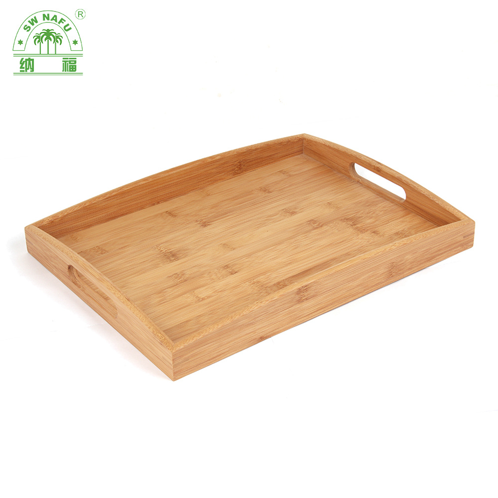 Bamboo Food Serving Tray Snack Tray with Handle for Home and Restaurant