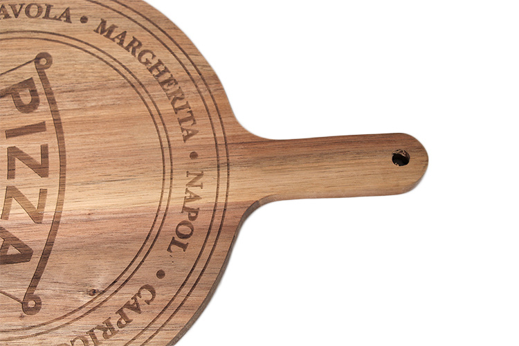 Round Acacia Wood Pizza Bread Cutting Board with Handle